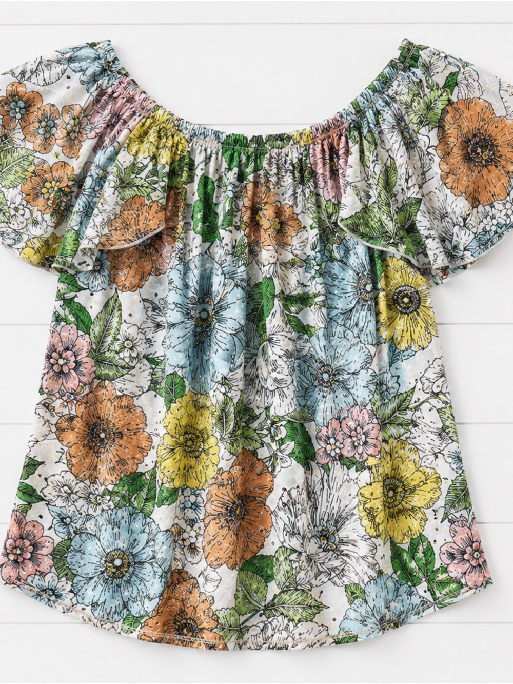 Kim & Camo Women's Floral Ruffle Sleeve Top - S - Picture 3 of 4